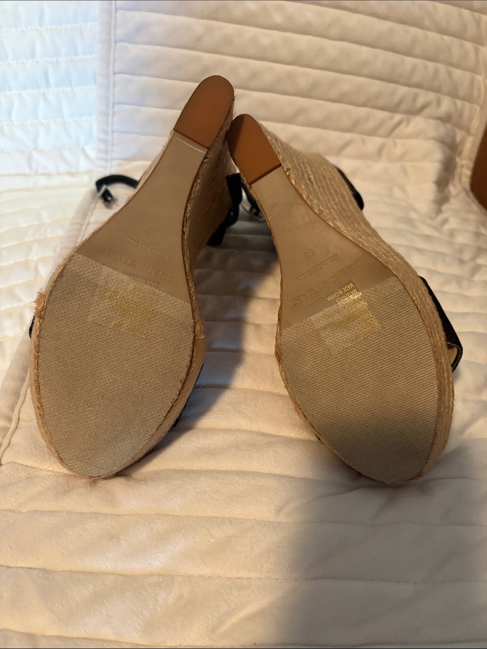 Colin Stuart Black Espadrille Wedge Sandals with Ankle Tie - Picture 5 of 6